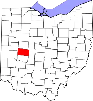 Mapa de Ohio con la ubicación del condado de Champaign