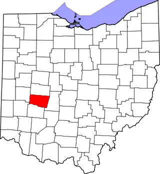 Mapa de Ohio con la ubicación del condado de Clark