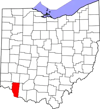 Mapa de Ohio con la ubicación del condado de Clermont