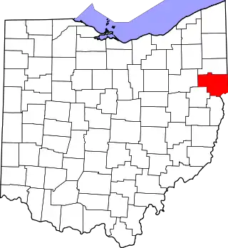 Mapa de Ohio con la ubicación del condado de Columbiana