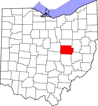 Mapa de Ohio con la ubicación del condado de Coshocton