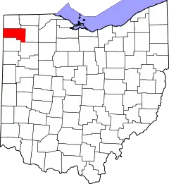 Mapa de Ohio con la ubicación del condado de Defiance