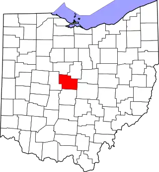 Mapa de Ohio con la ubicación del condado de Delaware