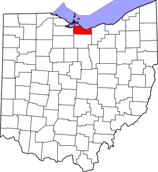 Mapa de Ohio con la ubicación del condado de Erie