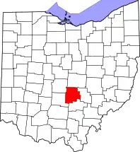 Mapa de Ohio con la ubicación del condado de Fairfield