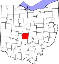 Mapa de Ohio con la ubicación del condado de Franklin