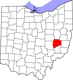 Mapa de Ohio con la ubicación del condado de Guernsey