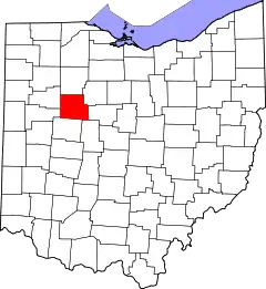 Mapa de Ohio con la ubicación del condado de Hardin