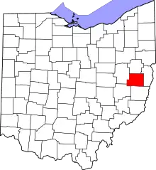 Mapa de Ohio con la ubicación del condado de Harrison