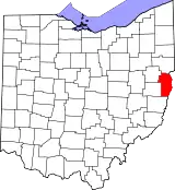 Mapa de Ohio con la ubicación del condado de Jefferson