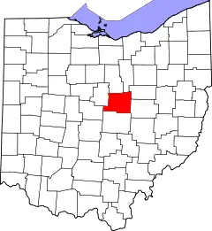 Mapa de Ohio con la ubicación del condado de Knox