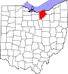 Mapa de Ohio con la ubicación del condado de Lorain