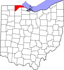 Mapa de Ohio con la ubicación del condado de Lucas