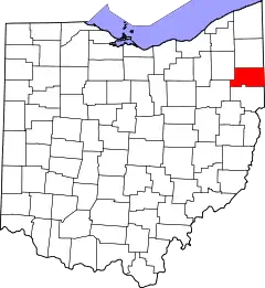 Mapa de Ohio con la ubicación del condado de Mahoning