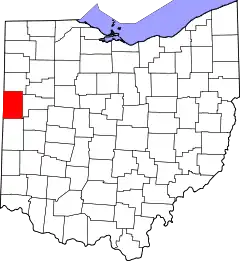 Mapa de Ohio con la ubicación del condado de Mercer