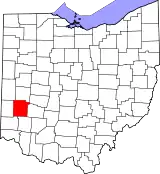 Mapa de Ohio con la ubicación del condado de Montgomery