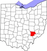 Mapa de Ohio con la ubicación del condado de Morgan