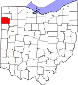 Mapa de Ohio con la ubicación del condado de Paulding