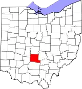 Mapa de Ohio con la ubicación del condado de Pickaway