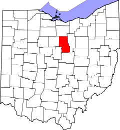 Mapa de Ohio con la ubicación del condado de Richland