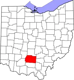 Mapa de Ohio con la ubicación del condado de Ross