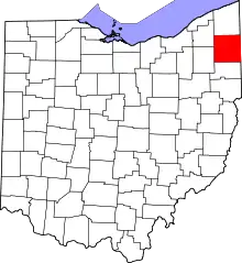 Mapa de Ohio con la ubicación del condado de Trumbull