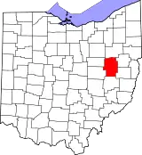 Mapa de Ohio con la ubicación del condado de Tuscarawas