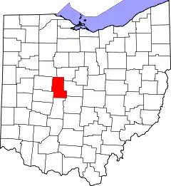 Mapa de Ohio con la ubicación del condado de Union