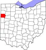 Mapa de Ohio con la ubicación del condado de Van Wert