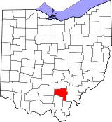 Mapa de Ohio con la ubicación del condado de Vinton