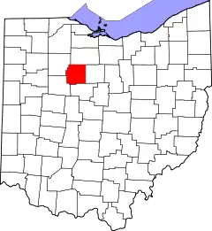 Mapa de Ohio con la ubicación del condado de Wyandot