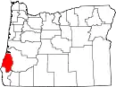 Mapa de Oregón con la ubicación del condado de Coos