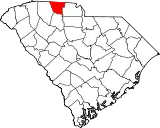 Mapa de Carolina del Sur con la ubicación del condado de Cherokee