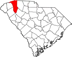 Mapa de Carolina del Sur con la ubicación del condado de Greenville