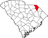 Mapa de Carolina del Sur con la ubicación del condado de Marlboro