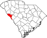 Mapa de Carolina del Sur con la ubicación del condado de McCormick