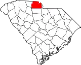Mapa de Carolina del Sur con la ubicación del condado de York