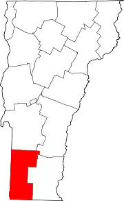 Mapa de Vermont con la ubicación del condado de Bennington