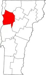 Mapa de Vermont con la ubicación del condado de Chittenden