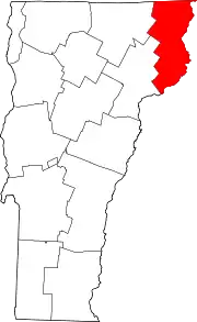 Mapa de Vermont con la ubicación del condado de Essex