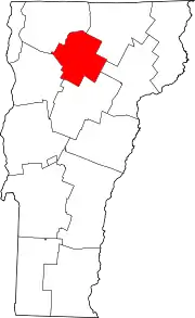 Mapa de Vermont con la ubicación del condado de Lamoille