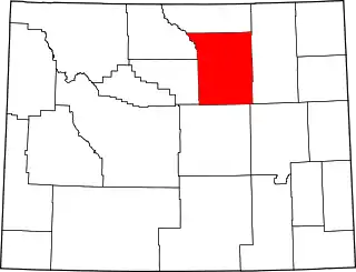 Mapa de Wyoming con la ubicación del condado de Johnson