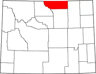 Mapa de Wyoming con la ubicación del condado de Sheridan