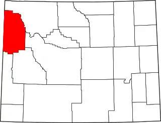 Mapa de Wyoming con la ubicación del condado de Teton