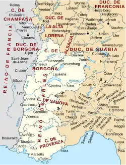 La Provenza en el Reino de Arlés (Sacro Imperio Romano Germánico) en 1246