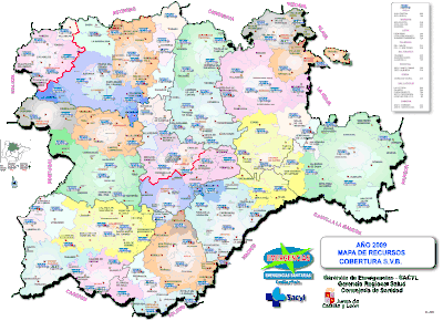 Mapa de la distribución territorial de las unidades de soporte vital básico en 2009 del Sacyl-112.