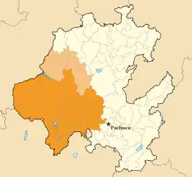      Mapa del Valle del Mezquital con base en la división política municipal.     Municipios a veces incluidos: Cardonal, Nicolás Flores, y Zimapán.