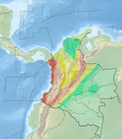 Esquema que señala las zonas de alto riesgo sísmico en Colombia.