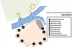 Mapa de baluartes delRecinto abaluartado de Badajoz.