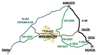 Principales vías de acceso a Molinicos.